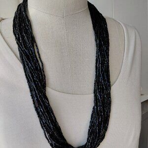 Vintage 24 Strand Black Bead Necklace